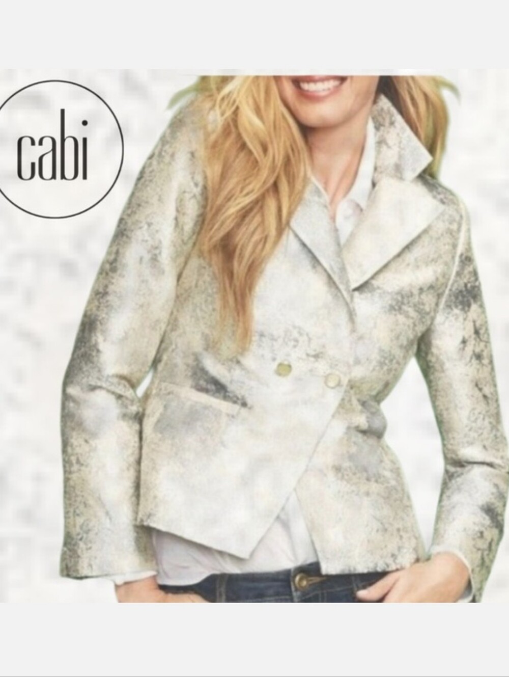 Cabi Metallic Silver And White Over Size Blazer Small Nwt
